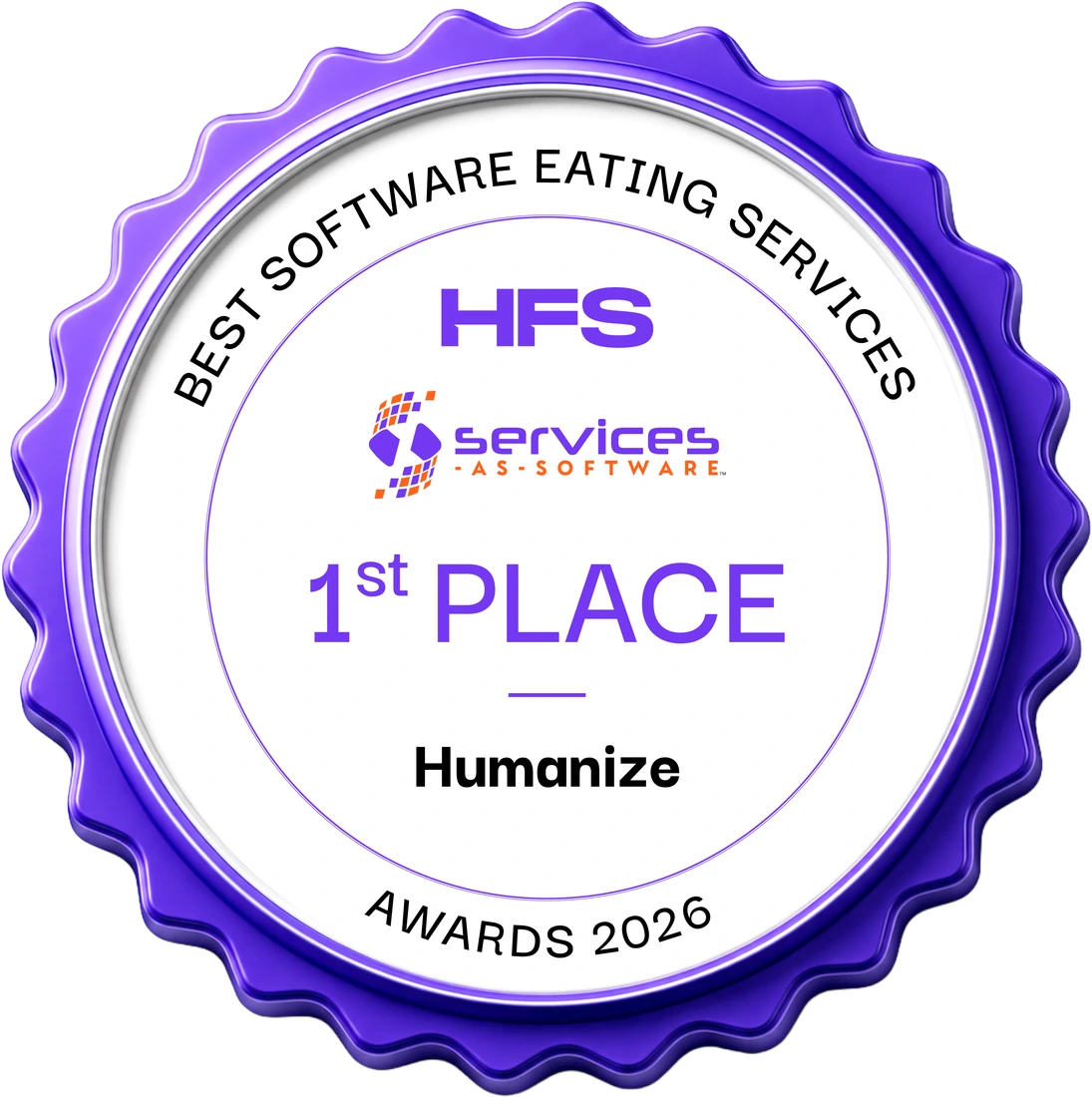 HFS Research Services-as-Software Awards 2026 — Humanize, first place in Best Software Eating Services.